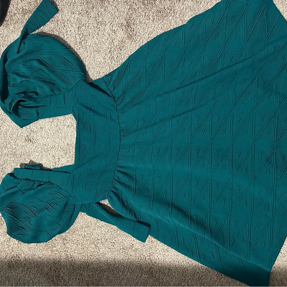 Free People Turquoise Puff Sleeve Dress - Picture 3 of 3